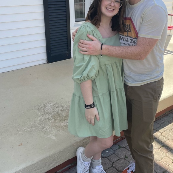 Linen Look Puff Sleeve Smock Mini Dress - Picture 8 of 8